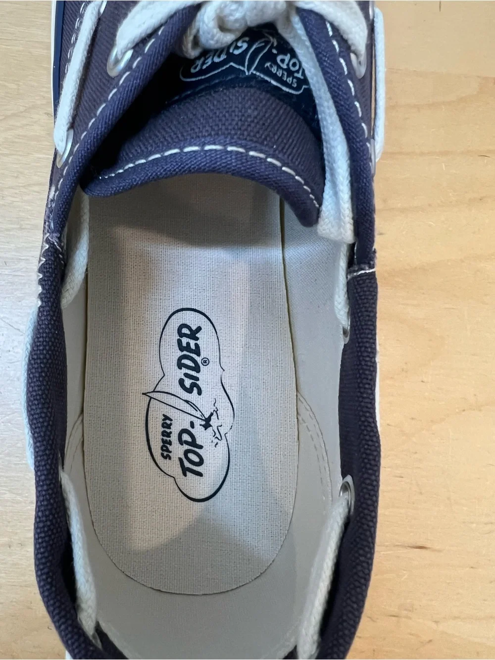 Sperry Boat Shoes Navy Canvas & White Lace